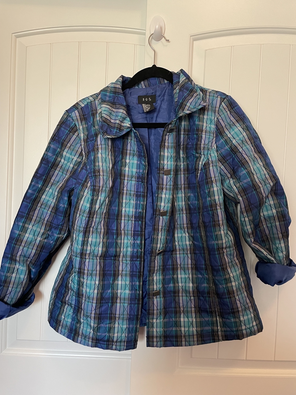 Blue Teal Plaid Quilted Jacket